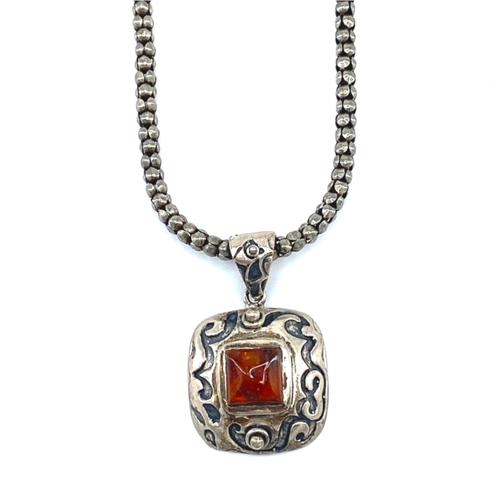 Silpada Sterling Silver Amber Scroll Pendant Popcorn Necklace